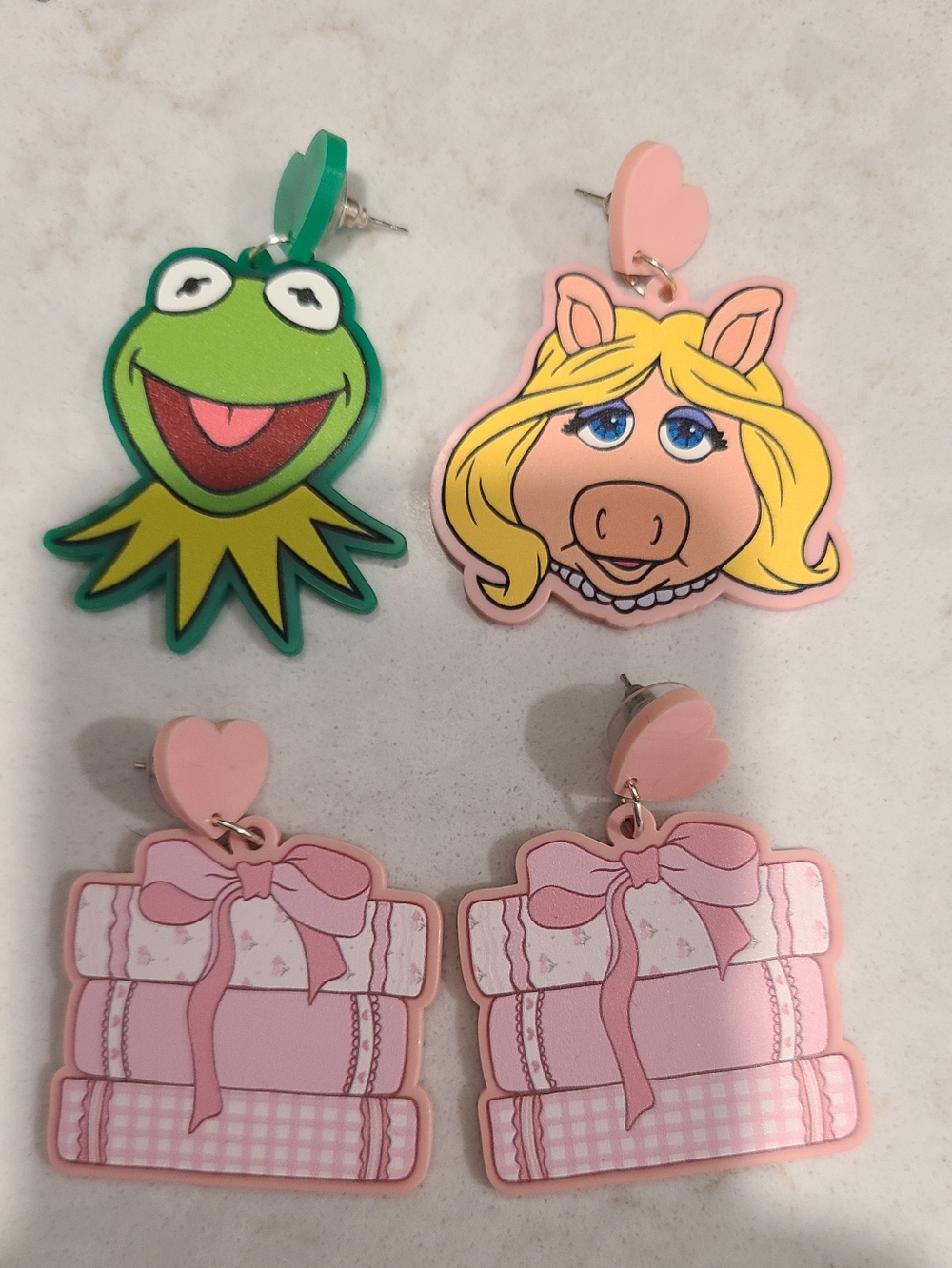 Kermit & Miss Piggy / Pink Book Stack Post Earrings Set, Femme De Bloom Jewelry